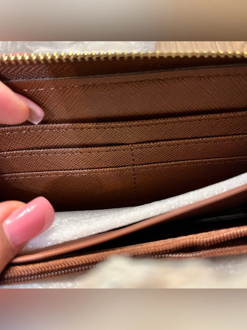 Brown Leather Zip Around Wallet Green Red Racing Stripe NWT